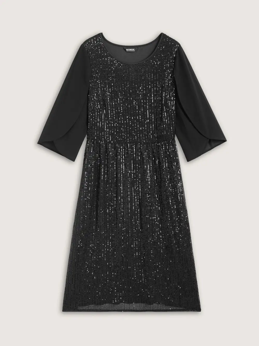 Sequin Mesh Patchwork Petal Sleeve Dress