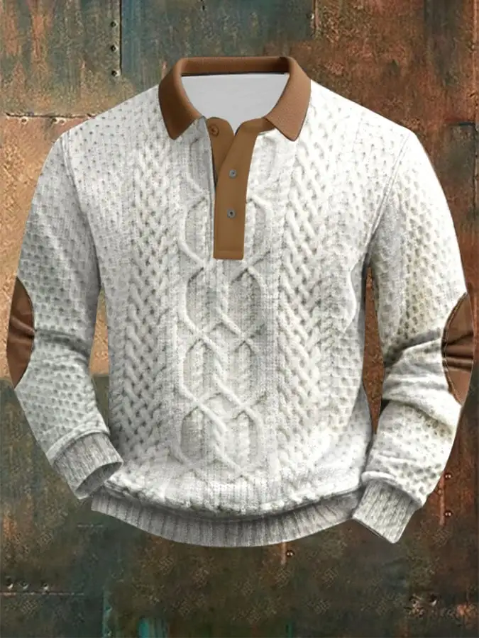 Men's Cable Textured Print Casual Sweatshirt