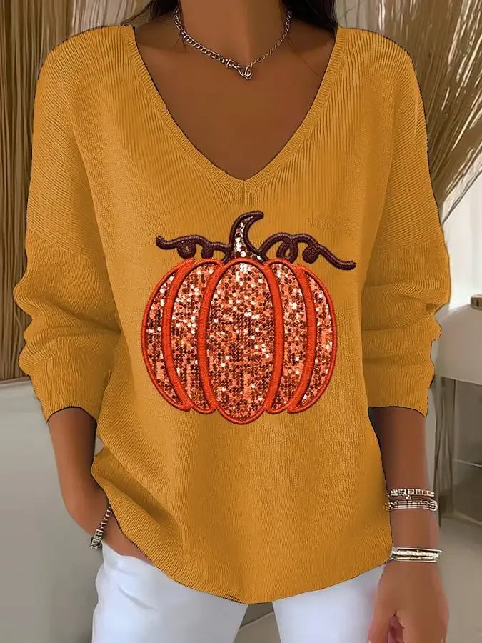 Women'S Retro Autumn Pumpkin Print T-Shirt