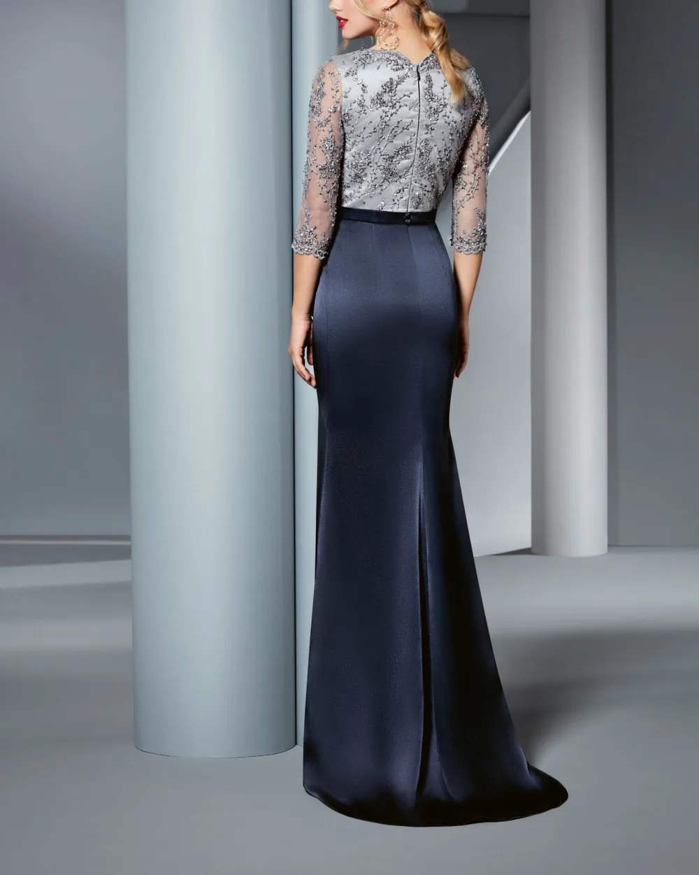 Elegant Lace Satin Panel Gown Dress