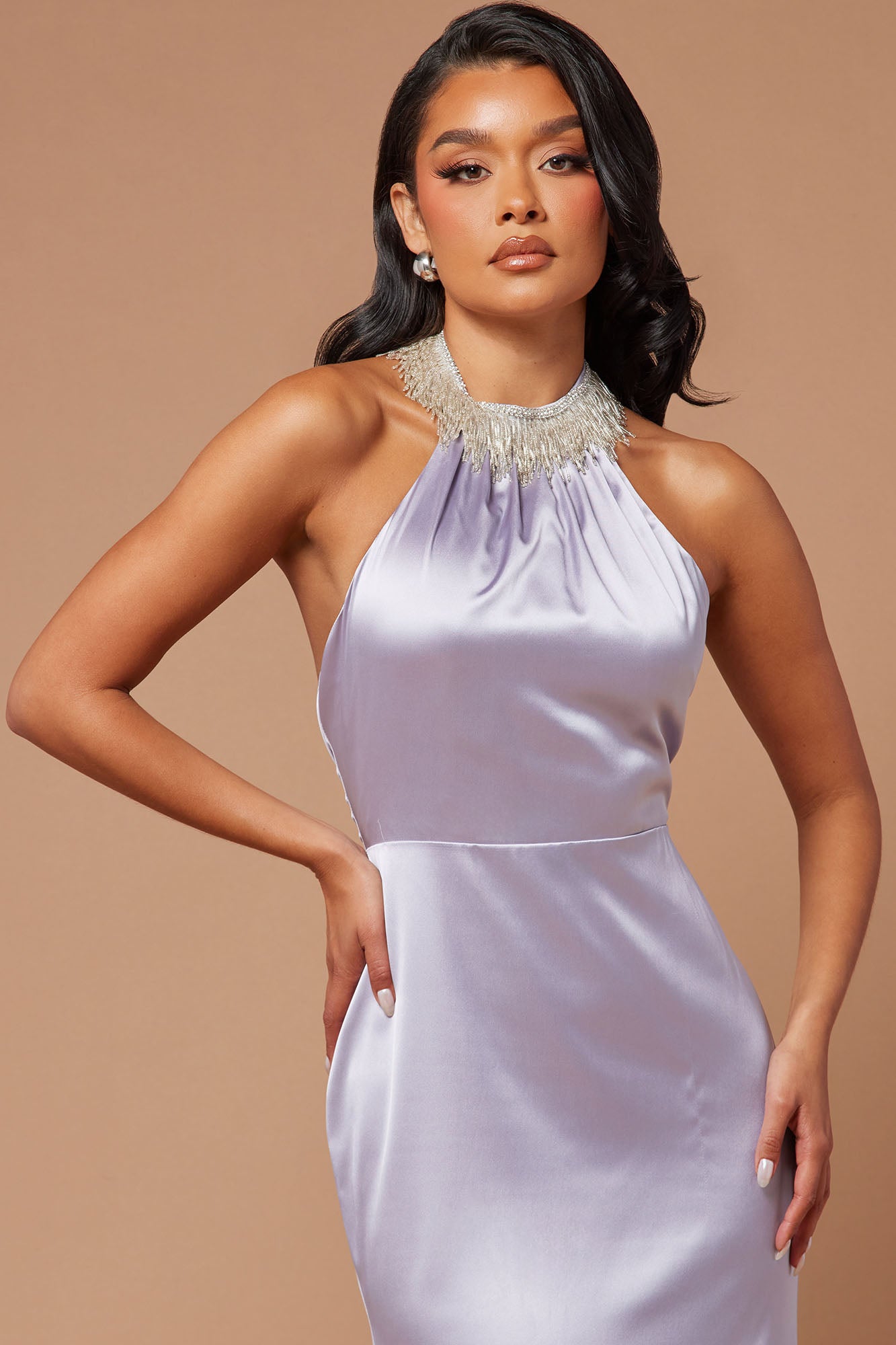 Rebekah Embellished Satin Gown - Grey