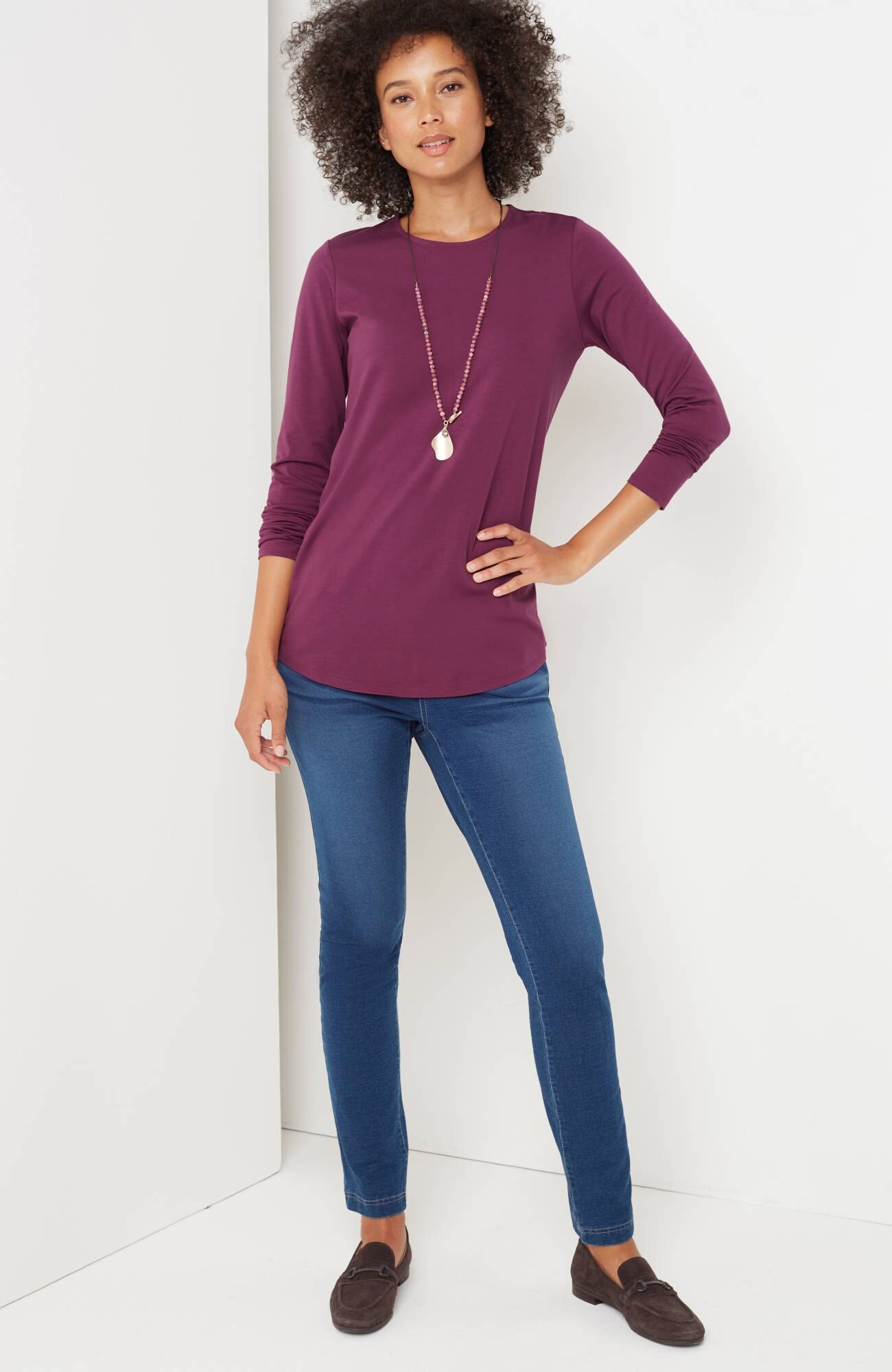 pure jill long-sleeve shirttail tee