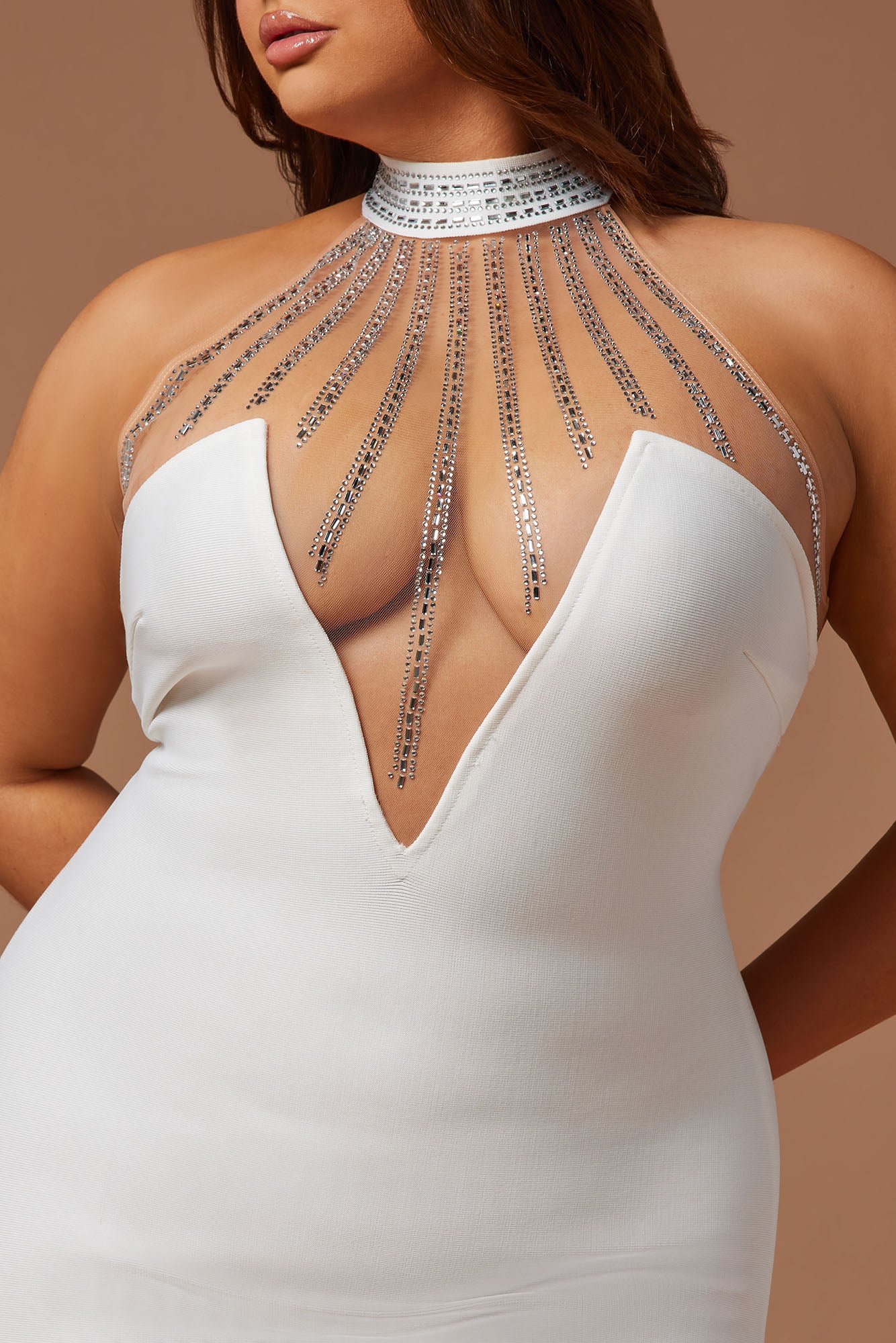 Lina Embellished Bandage Maxi Dress - White
