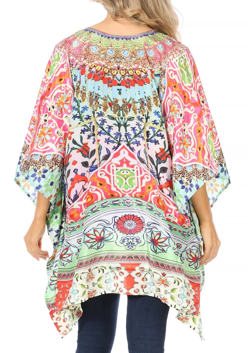 Women's Caftan Poncho Cover up V neck Top Lace up With Rhinestone