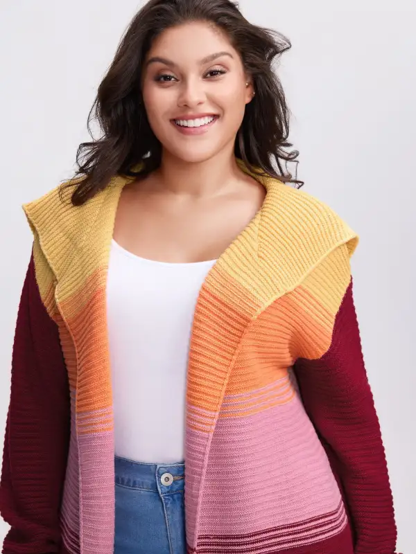 Colorblock Lapel Collar Knit Cardigan