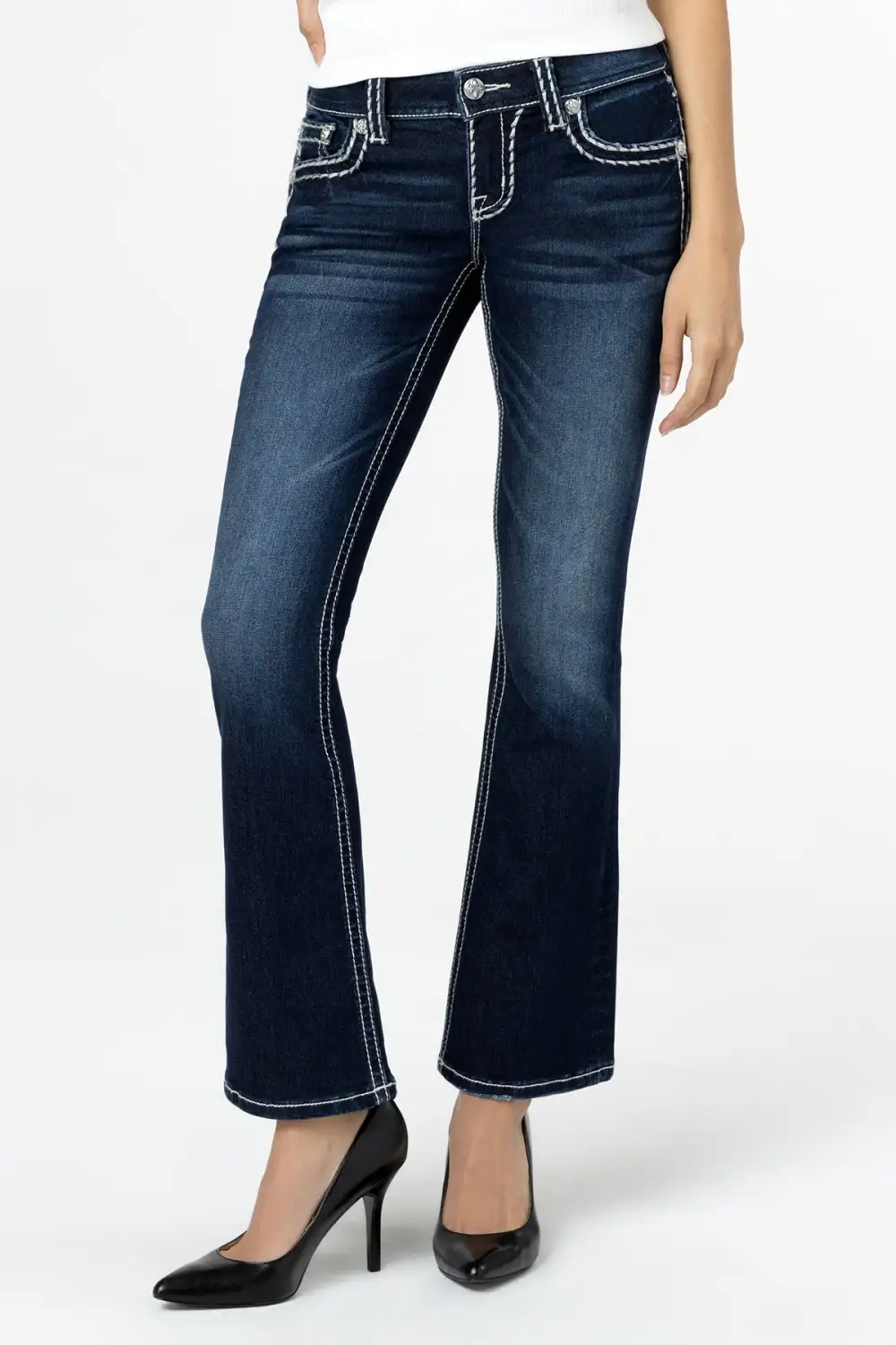 Loose Saddle Stitch Border Bootcut Jeans
