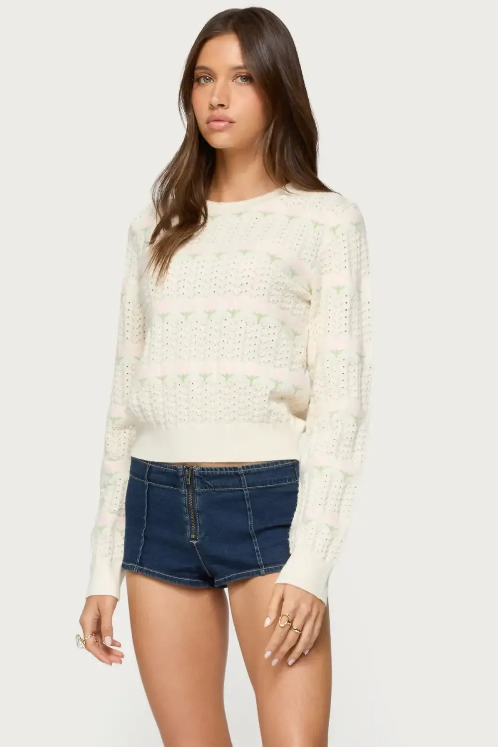 Emerie Flower Textured Knit Sweater