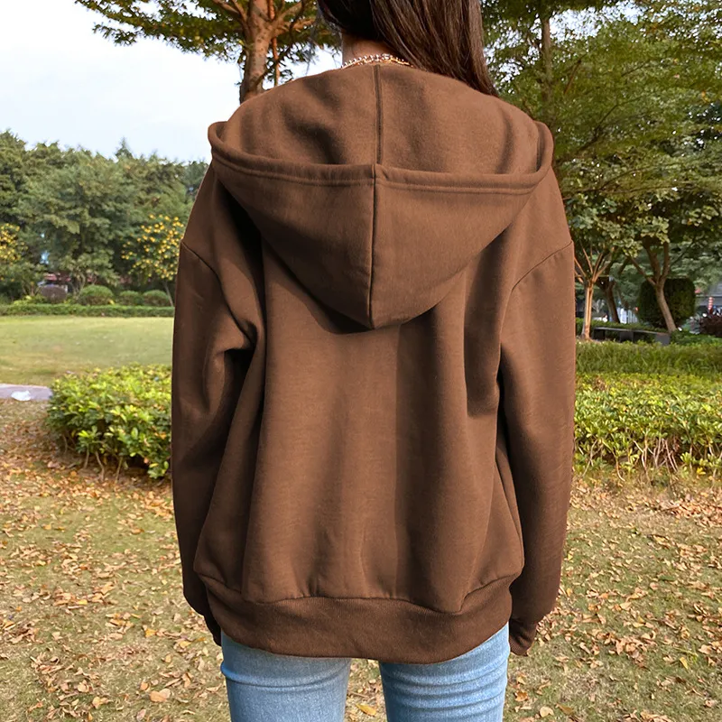 Casual Solid Color Hooded Zipper Hoodie