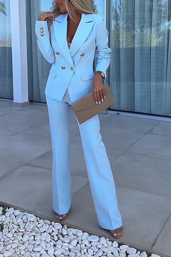 Women's solid color slim fit jacket&pants two-piece set