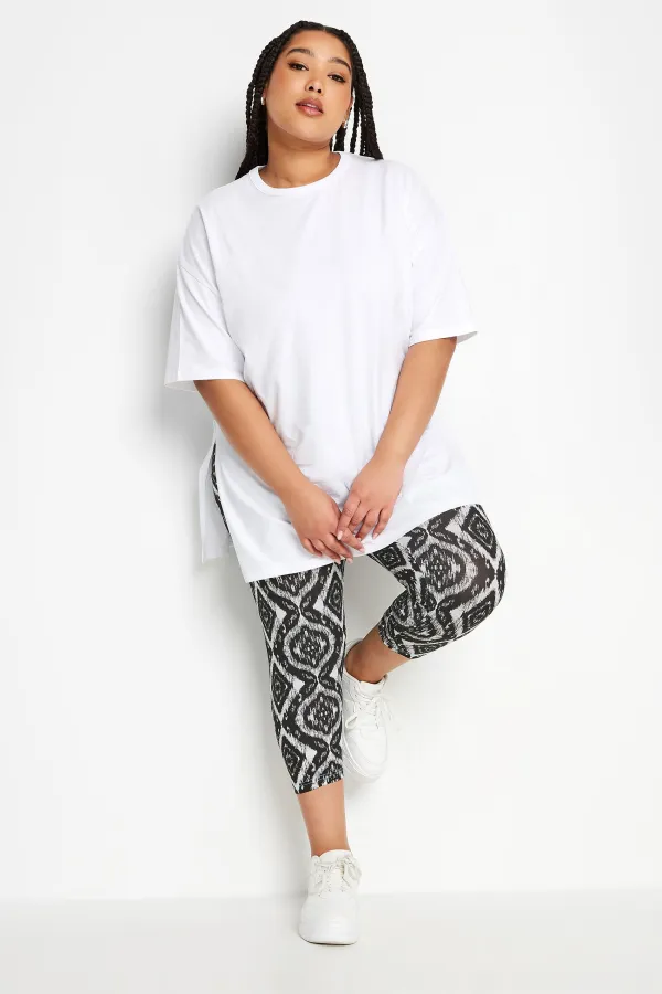 YOURS Curve 2 PACK Black & Blue Floral Print Cropped Leggings