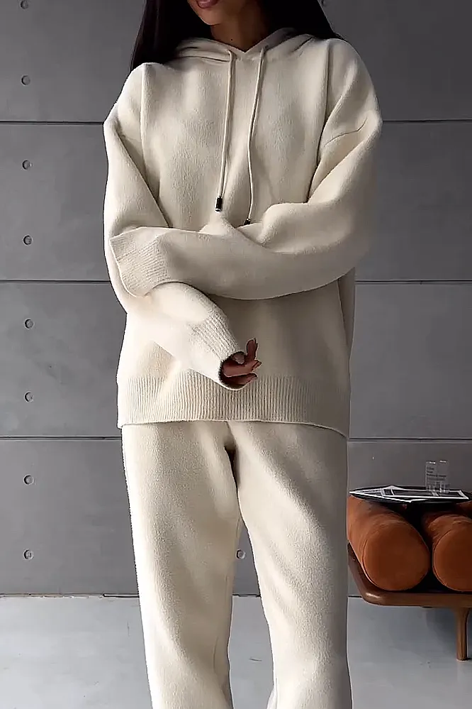 Women's Solid Color Casual Knitted Set and Lamb Fleece Jacket