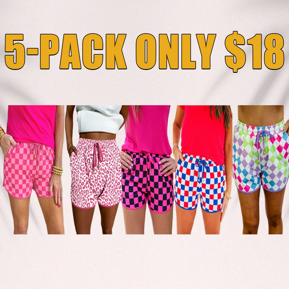 Women’s Checkered Drawstring Shorts – Elastic Waist, Casual Summer Style with Pockets