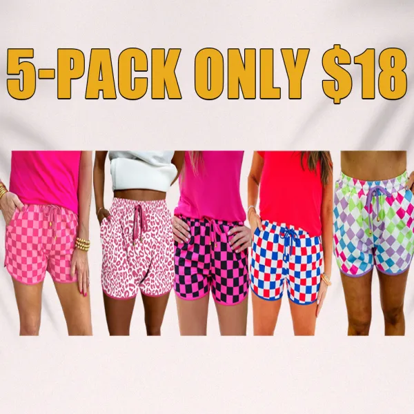 Women’s Checkered Drawstring Shorts – Elastic Waist, Casual Summer Style with Pockets