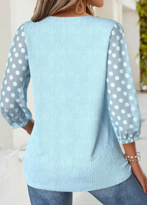 Light Blue 3/4 Sleeve V Neck Blouse