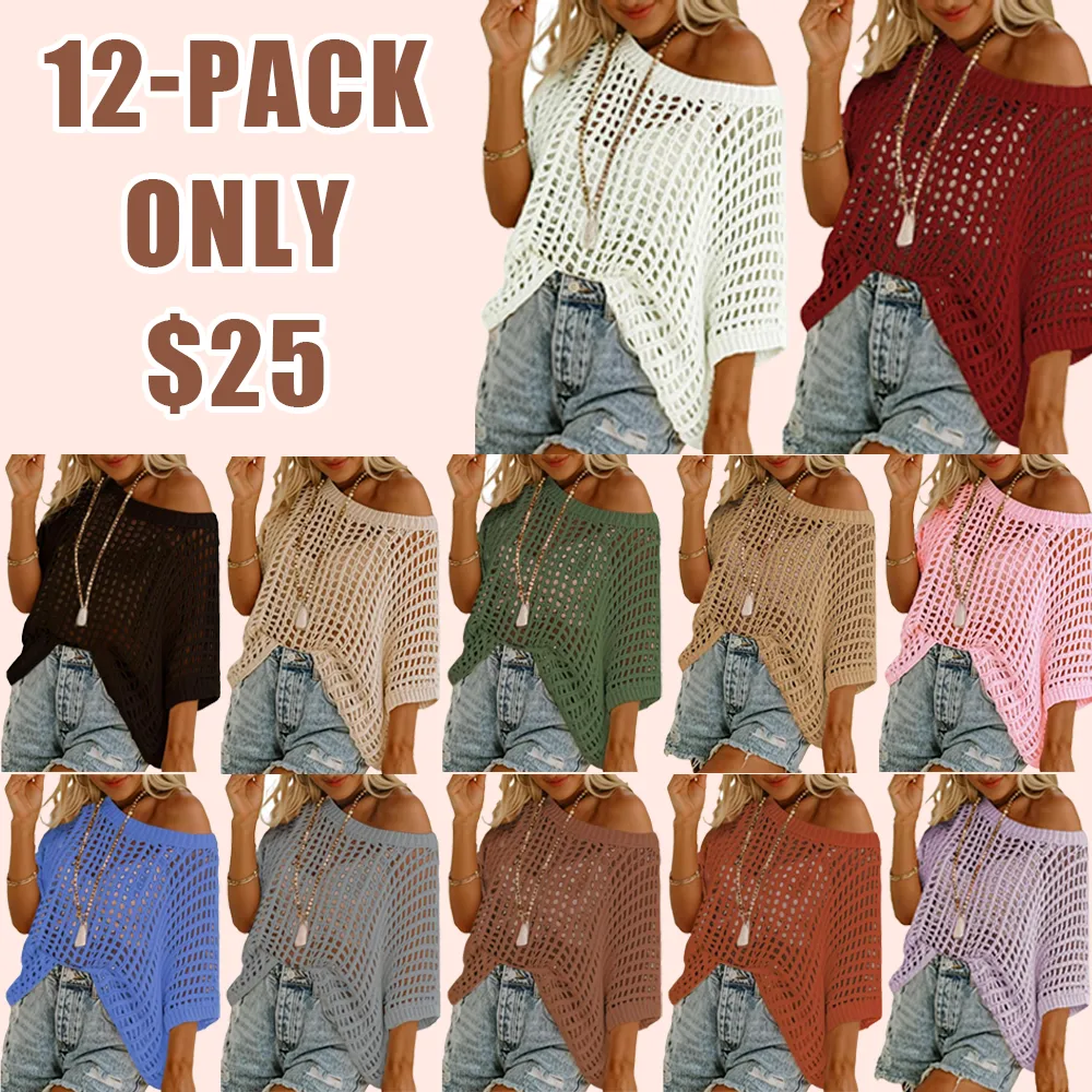 Women's Crochet Knit Short Sleeve Top – Summer Beach Cover-Up