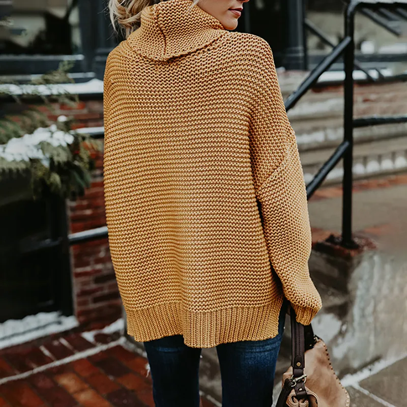 Solid Color High Neck Pullover Knitted Sweater