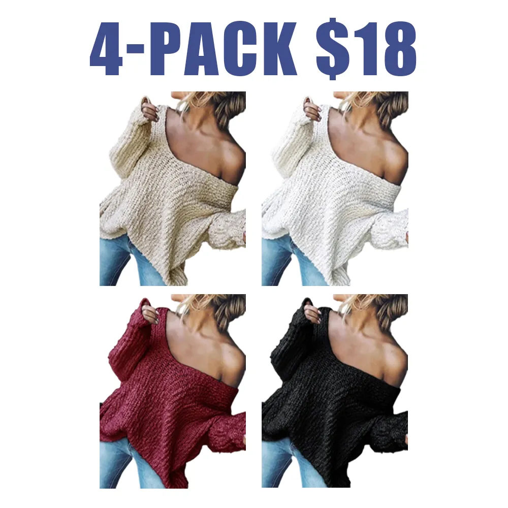 Women's V-Neck Drop Shoulder Sweater – Casual Knitwear for Spring & Fall