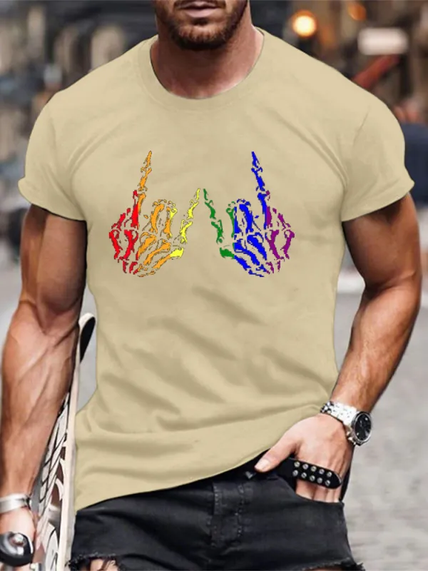 Men'S T-Shirt Skeleton Rock Hand LGBT Q Gay Pride Rainbow Flag Ally T Shirt