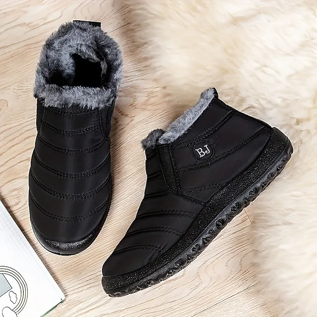 Women's Sneakers Boots Snow Boots Plus Size Winter Boots Daily Fleece Lined Booties Ankle Boots Winter Flat Heel Round Toe Plush Casual Comfort Elastic Fabric Loafer Solid Color Black Red Blue