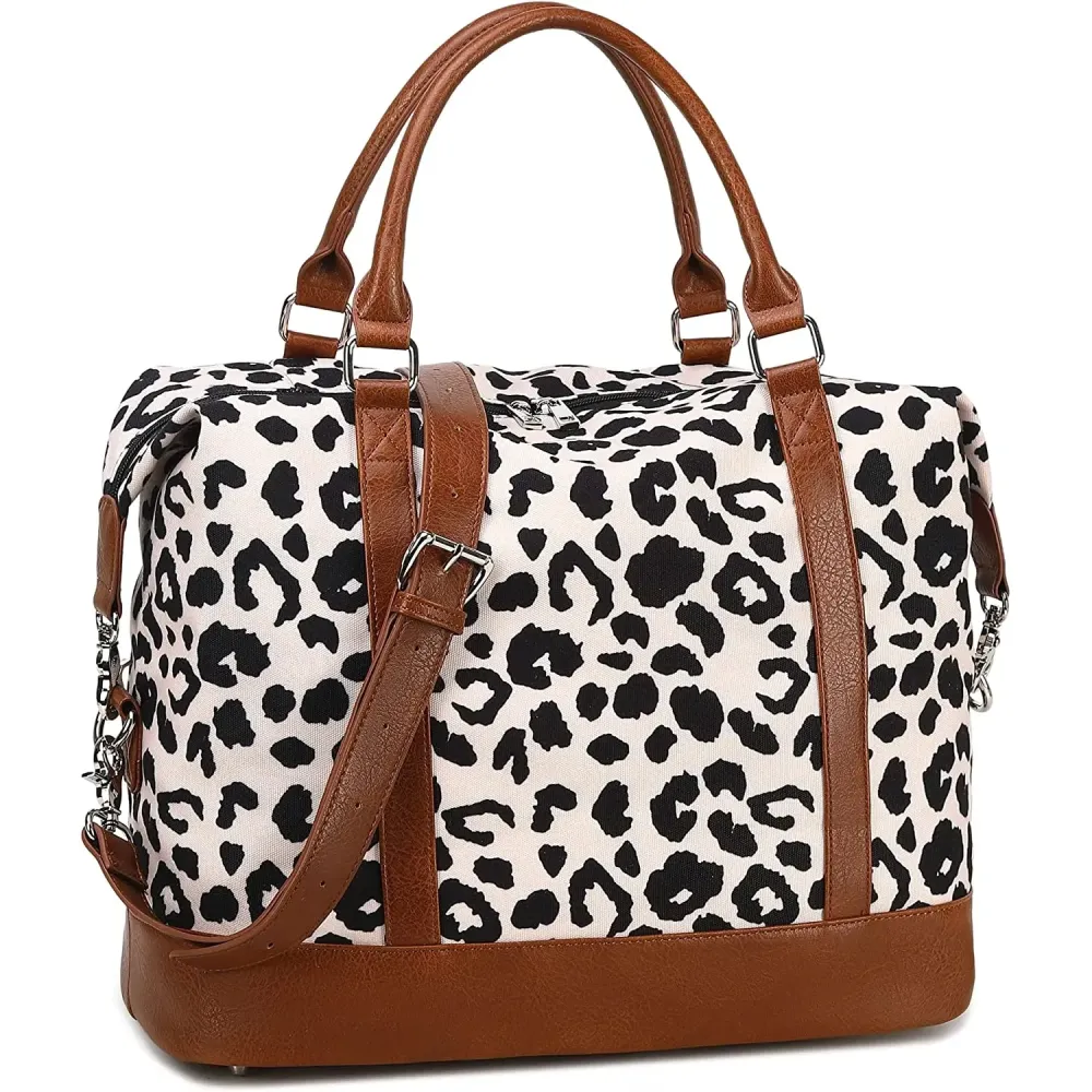 Ladies Canvas Weekender Bag Overnight Carry-on Tote Duffel in Trolley Handle