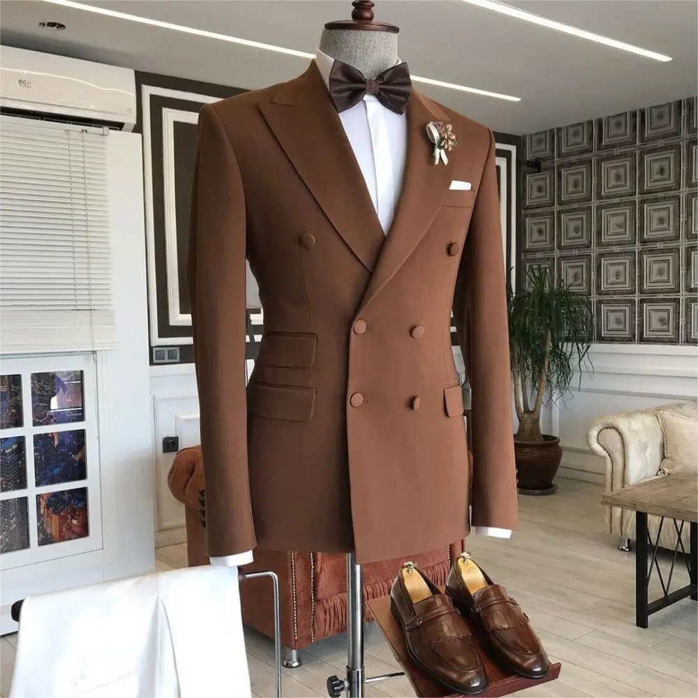 Men's Business Plain Double Breasted Peak Lapel Blazer