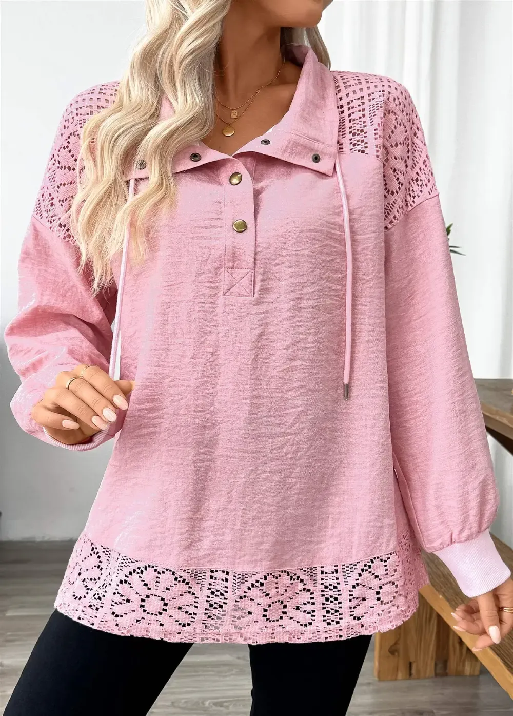 Pink Tummy Coverage Long Sleeve Stand Collar Sweatshirt