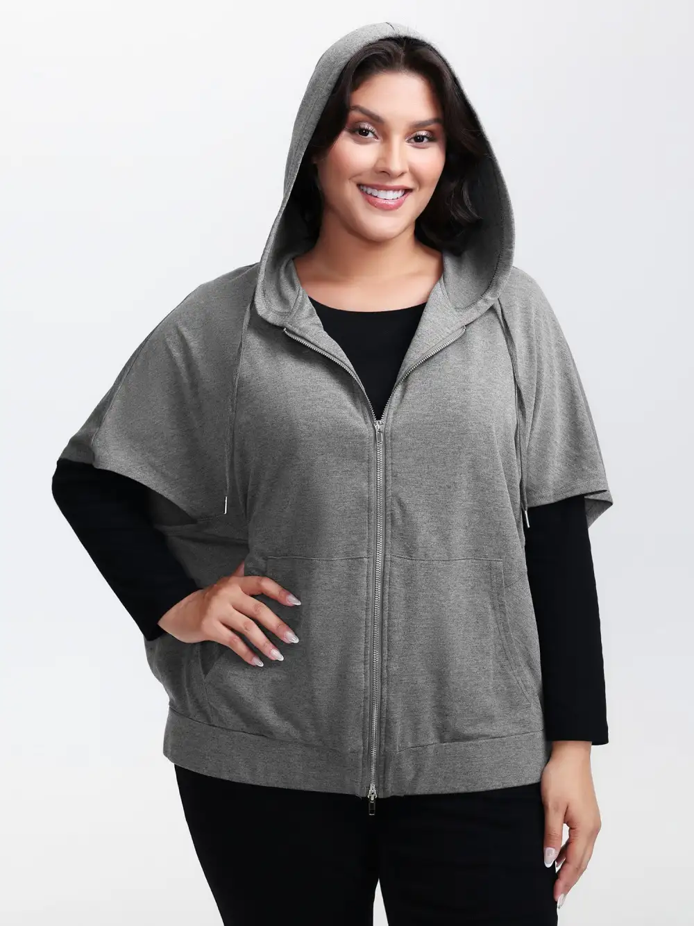 Supersoft Cloak Style Zipper Hooded Jacket