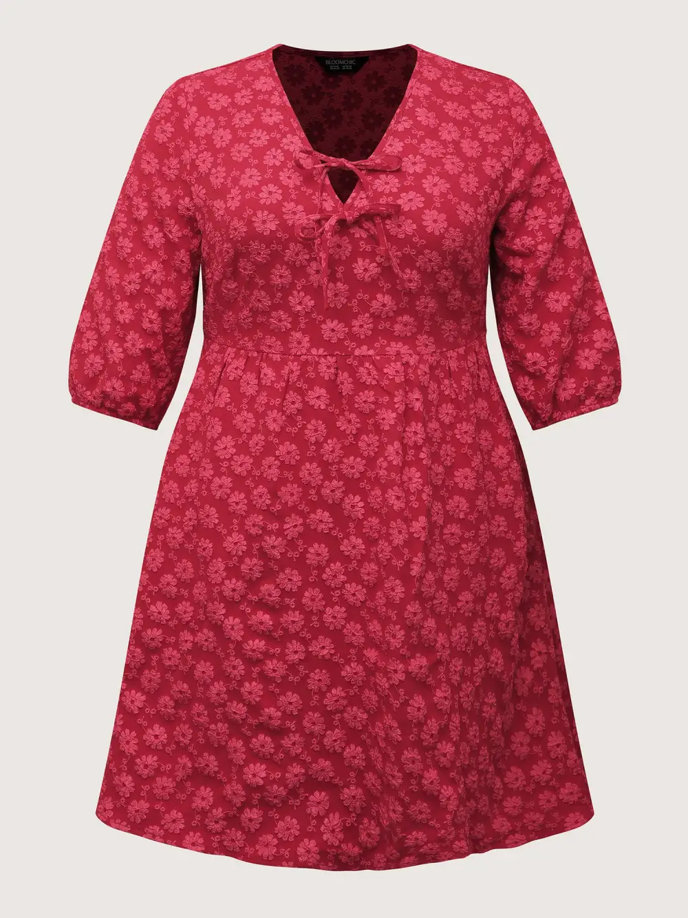 Bowknot Jacquard Stretchy Waist Knee-Length Dress