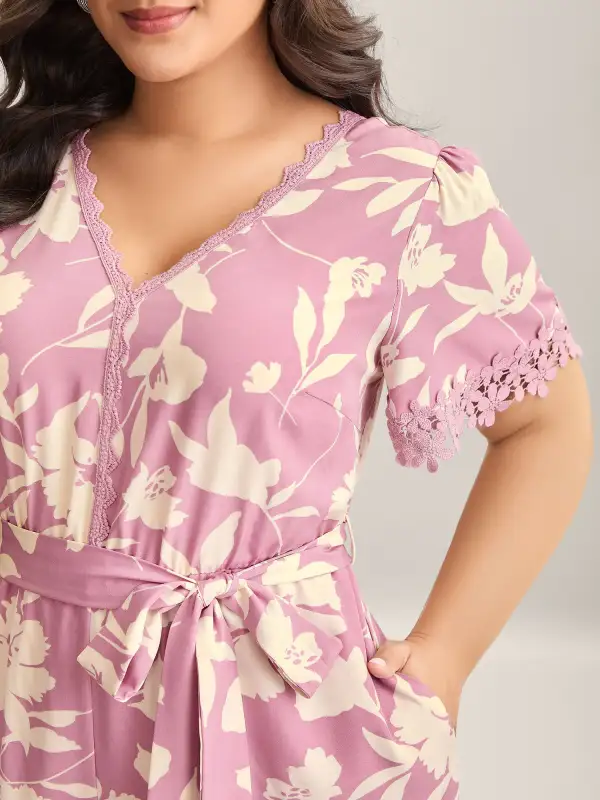 Floral Print Back Tie Jumpsuit