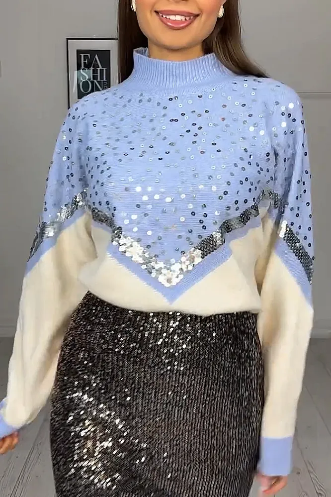 Women's fashion leopard print sequined sweater