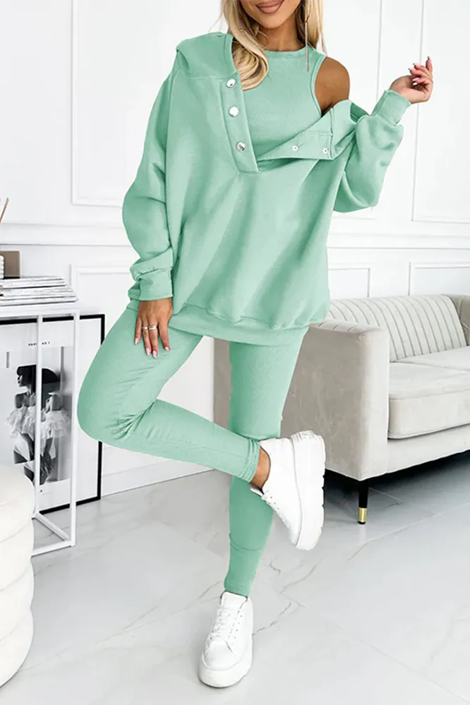 Women's casual fashion vest & hooded sweatshirt and slim pants three-piece set