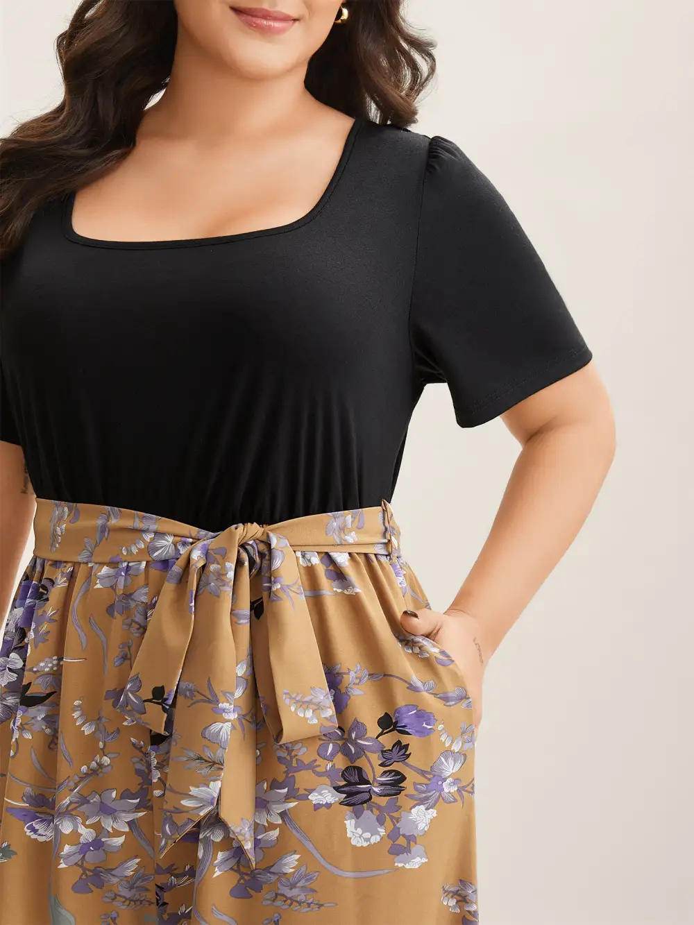 Color Contrast Belted Panel Pockets Jumpsuit