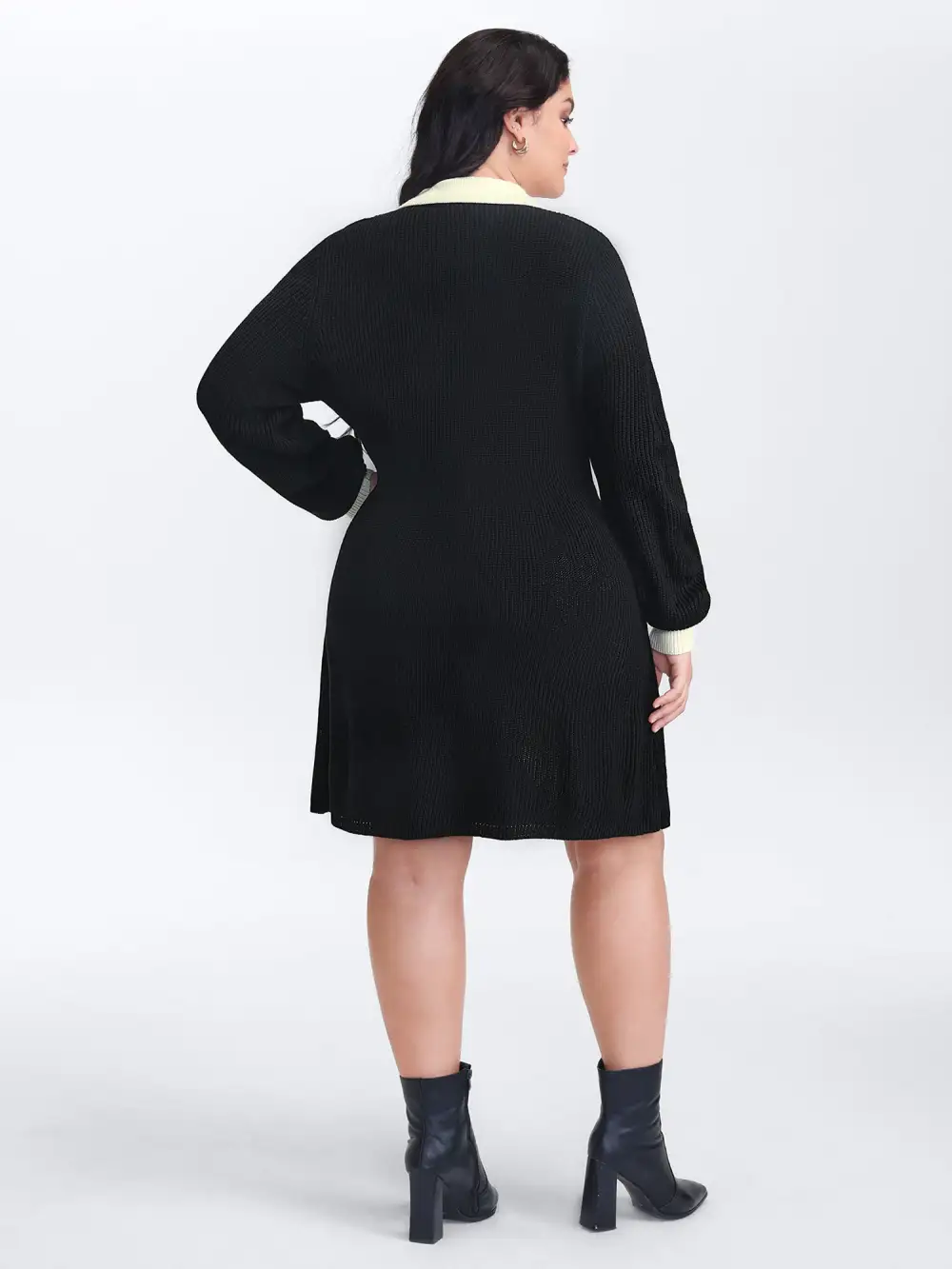 Polo Collar Textured Waist Defining Knit Dress