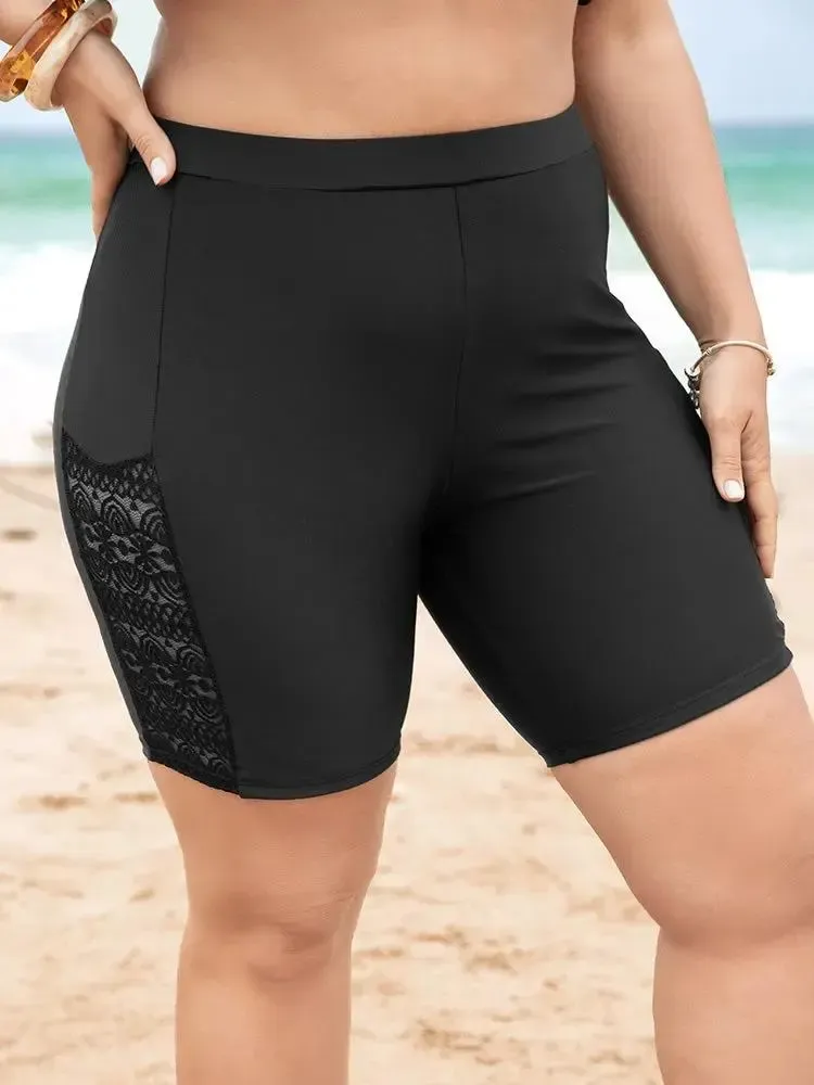 Lace Insert High Waist Swim Shorts