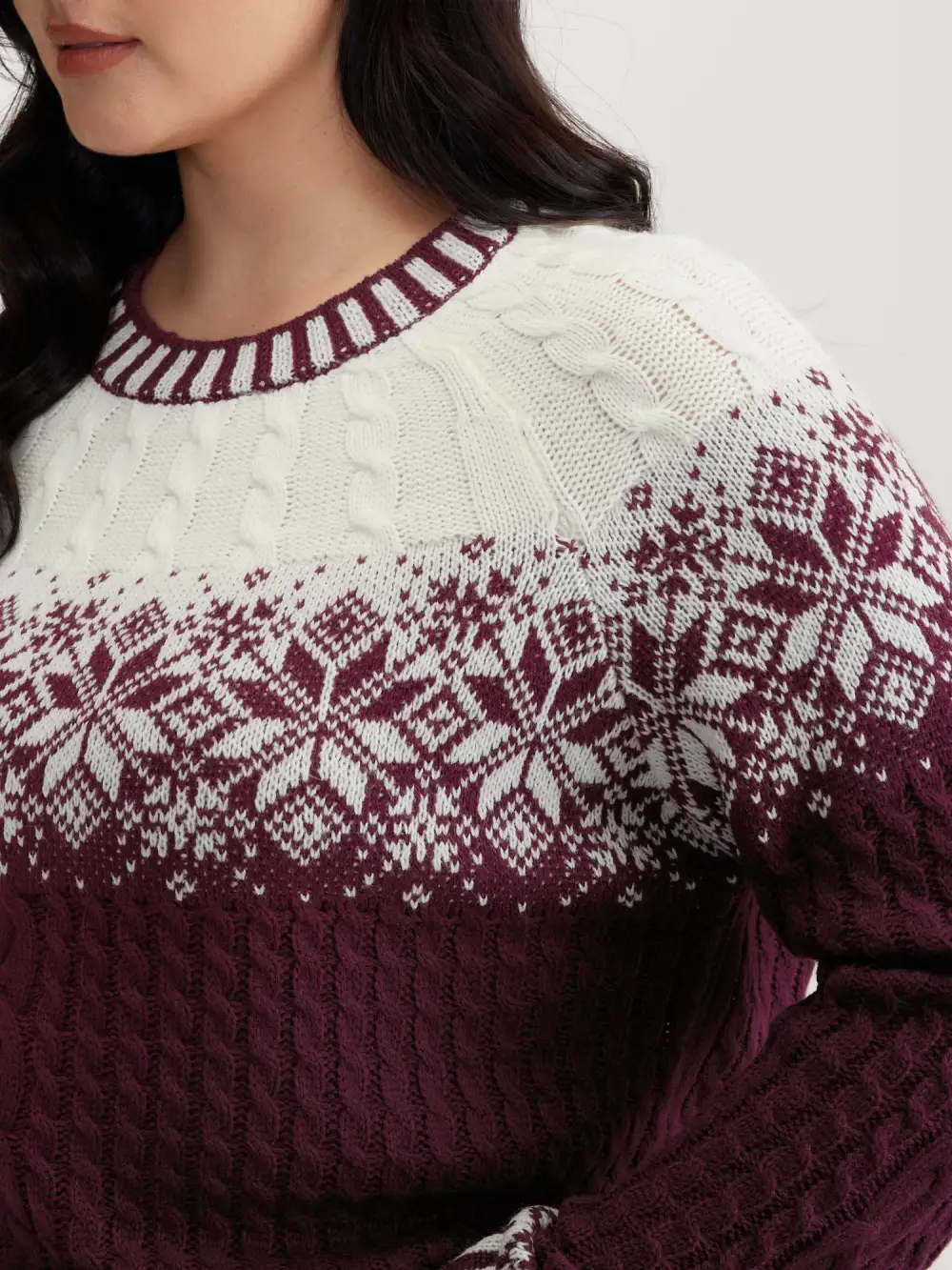 Cozy Textured Contrast Ribbed Hem Pullover