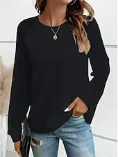 Women's Blouse Stylish Modern Long Sleeve Regular Tops Crew Neck Work Daily Black White Light Grey Spring Fall Winter