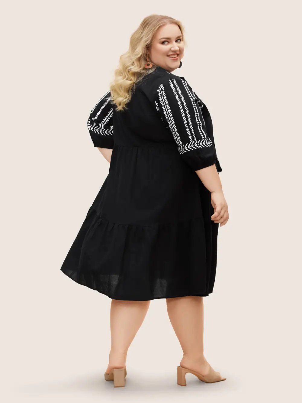 Cotton Geometric Bandana Print Tassel Trim Dress