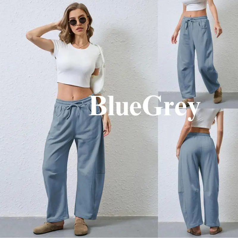 Women's Cotton Barrel-Leg Sweatpants (Drawstring Waist, Pockets)