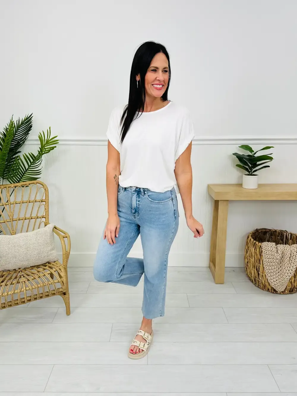 Along For The Ride Wide Leg Cropped Jeans With Tummy Control