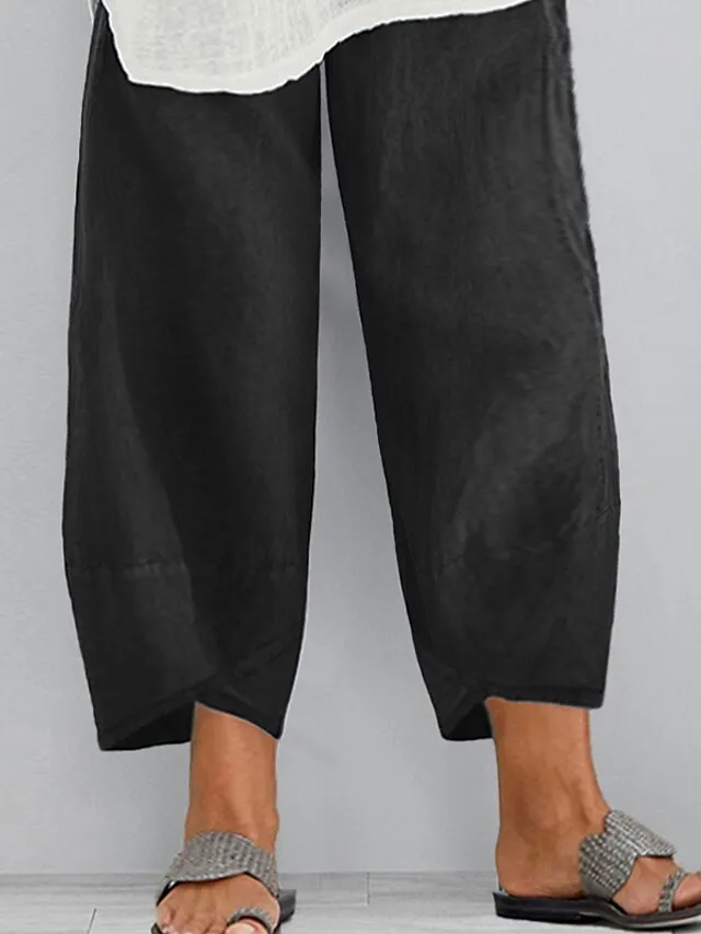 Women's Chinos Capri shorts Baggy Solid Color Pocket Baggy Calf-Length Micro-elastic Sporty Casual Daily Vacation Black Navy Blue L XL Spring Fall