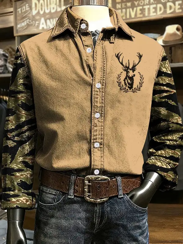 Men's Western Design Printed Long Sleeve Casual Shirt