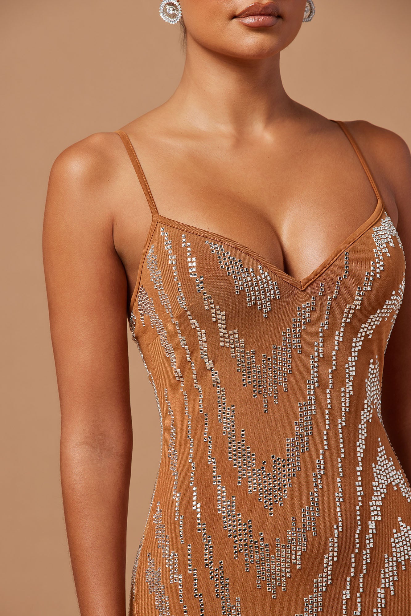 Blaire Embellished Mini Dress - Cognac