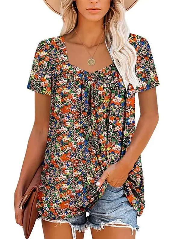 ✨Women's Summer Pleated Printed Short-Sleeves