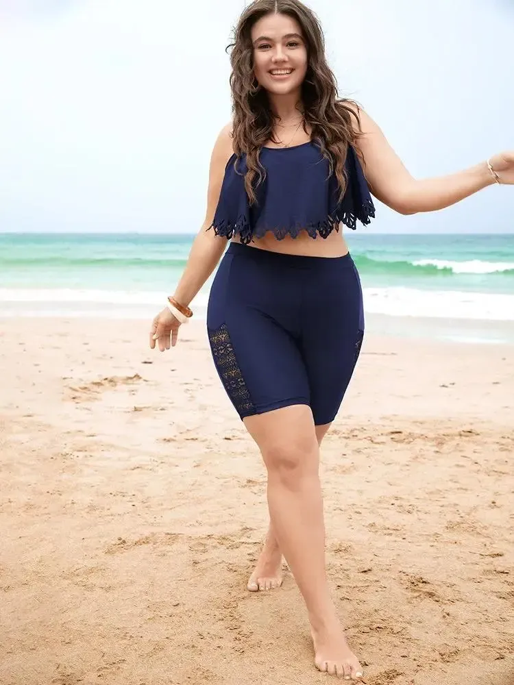 Lace Insert High Waist Swim Shorts