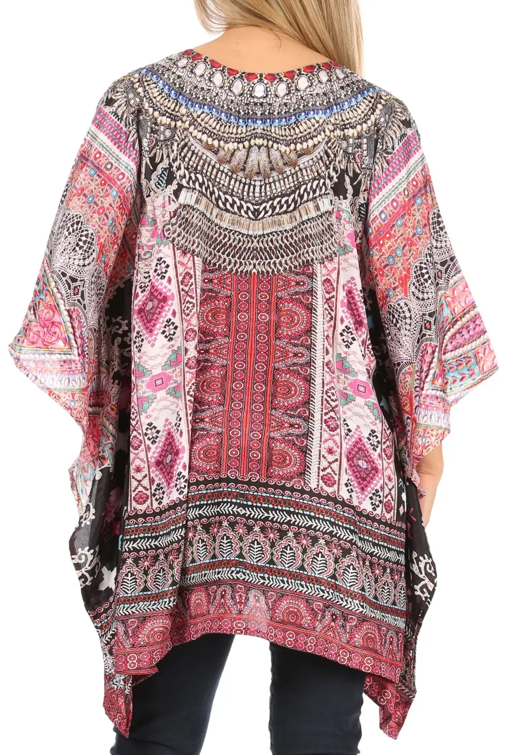 Women's Caftan Poncho Cover up V neck Top Lace up With Rhinestone