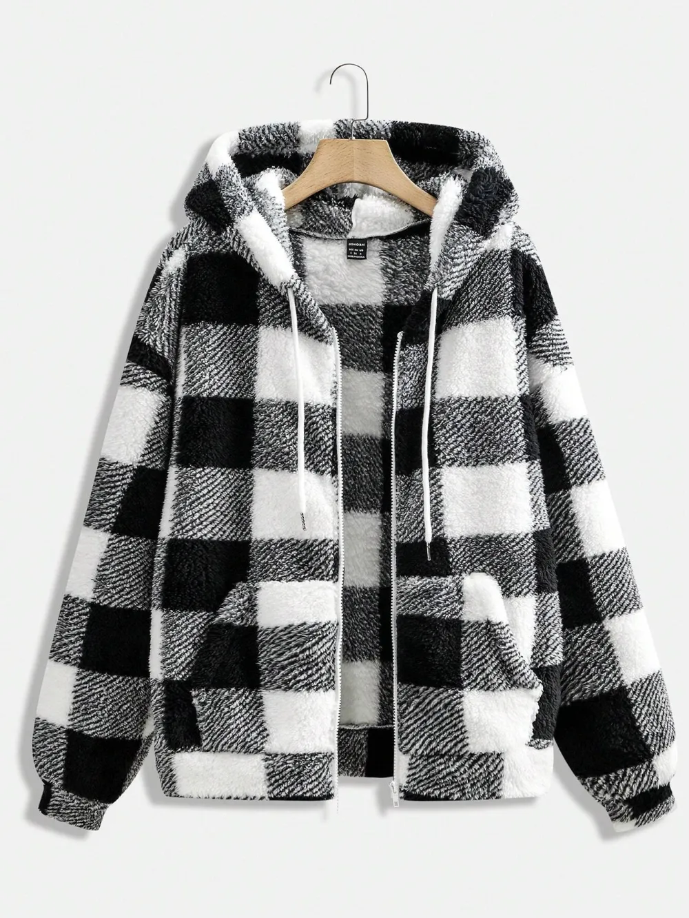 Zip-Up Front Plaid Hooded Casual Jacket With Pockets