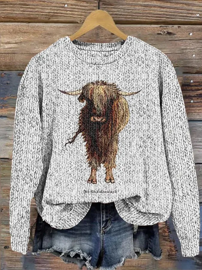 Scottish Highland Bull Round Neck Sweater