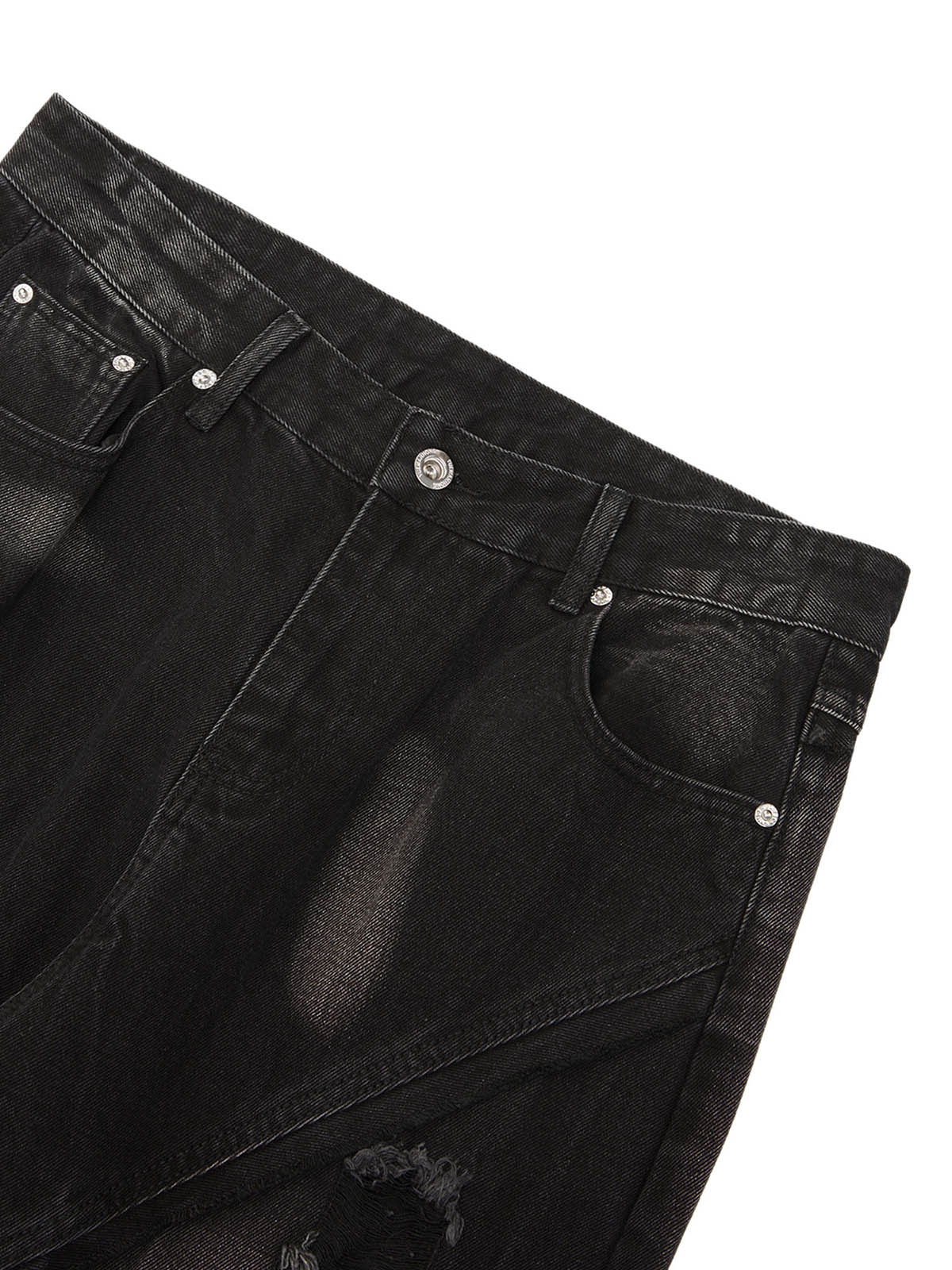 Heavy Washed Ripped Plaid Stitching Hip-Hop Jeans - 2174