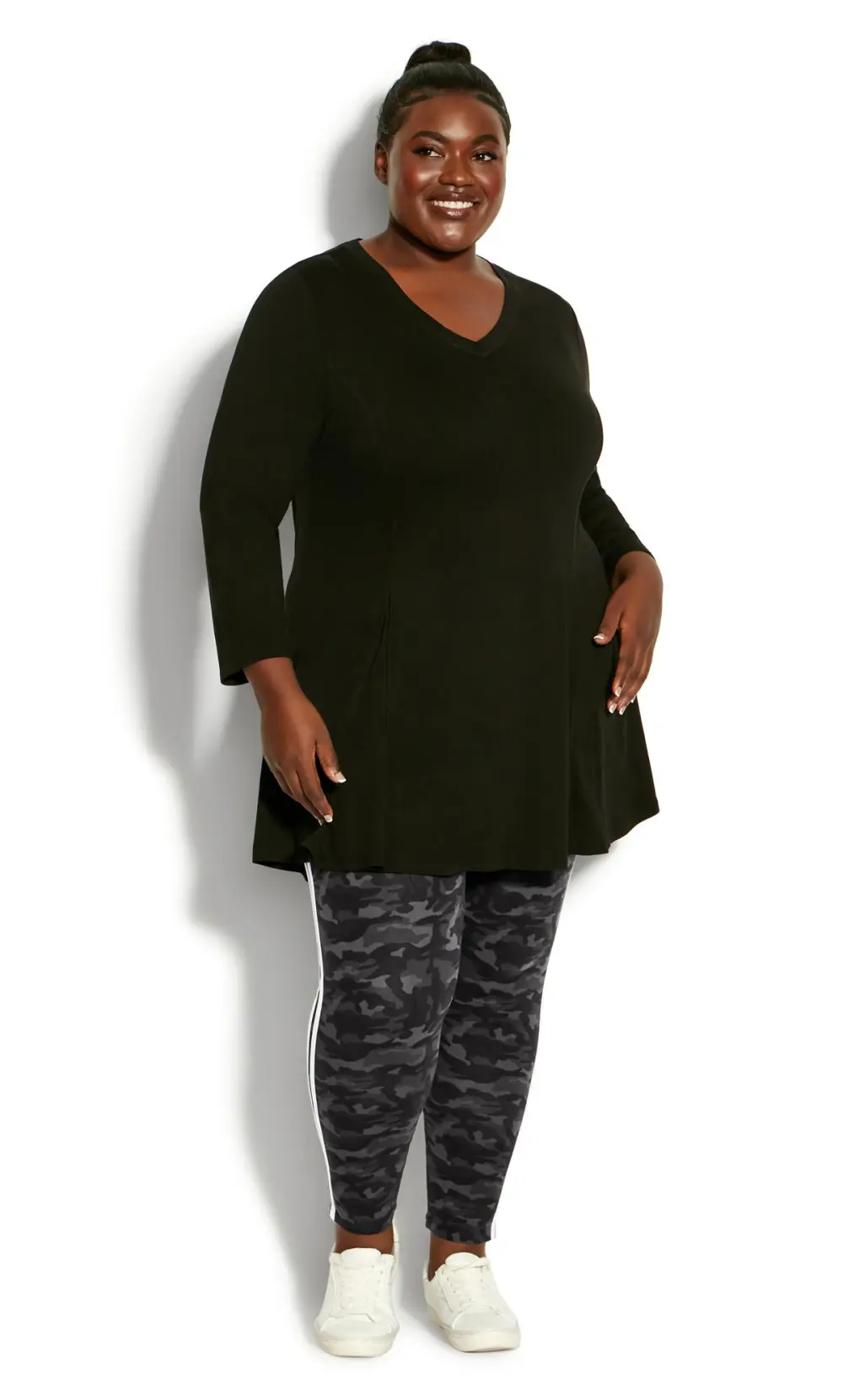 Evans Black 2 Stripe Print Legging
