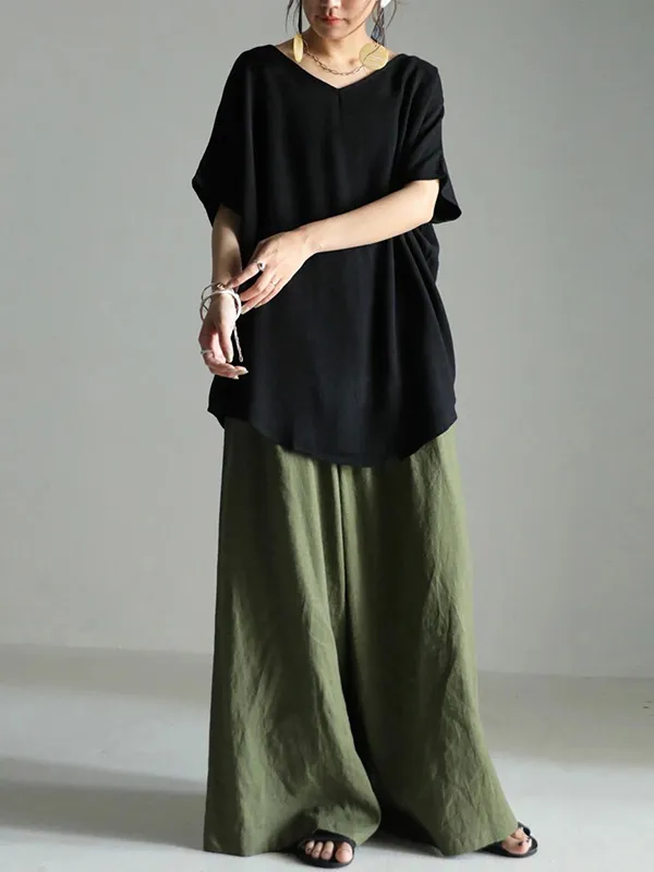 Casual Solid Loose Batwing Sleeves T-Shirt